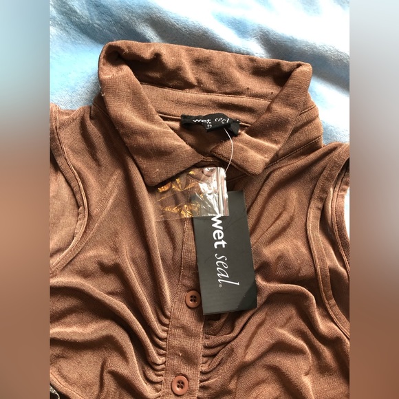 NWT TWO sexy tops sheer see through buttoned blouse crop top - Picture 15 of 17